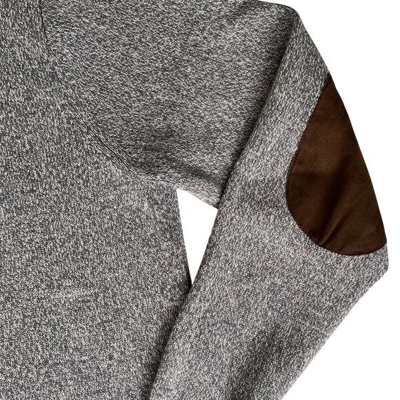Chaps Henley Sweater Men's Large Gray Knit Pullover Ribbed Hem Elbow Patch Y2K - Picture 4 of 16